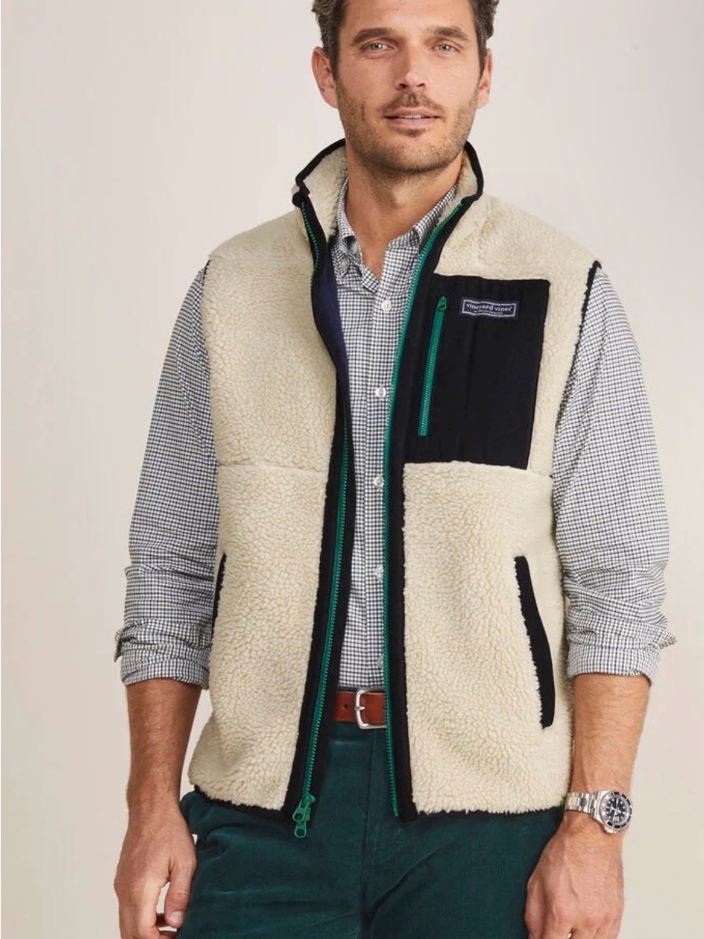 Vineyard Vines Cream Sherpa Vest Men’s Supershep Fleece Full Zip XXL
